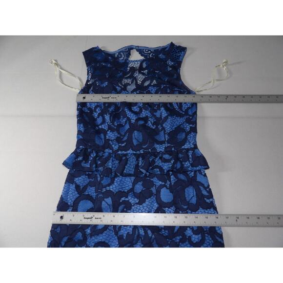 Lilly Pulitzer Sz 2 Dress Blue Lace Peplum Knee Modest Sleeveless Eyelet Keyhole - Picture 9 of 14